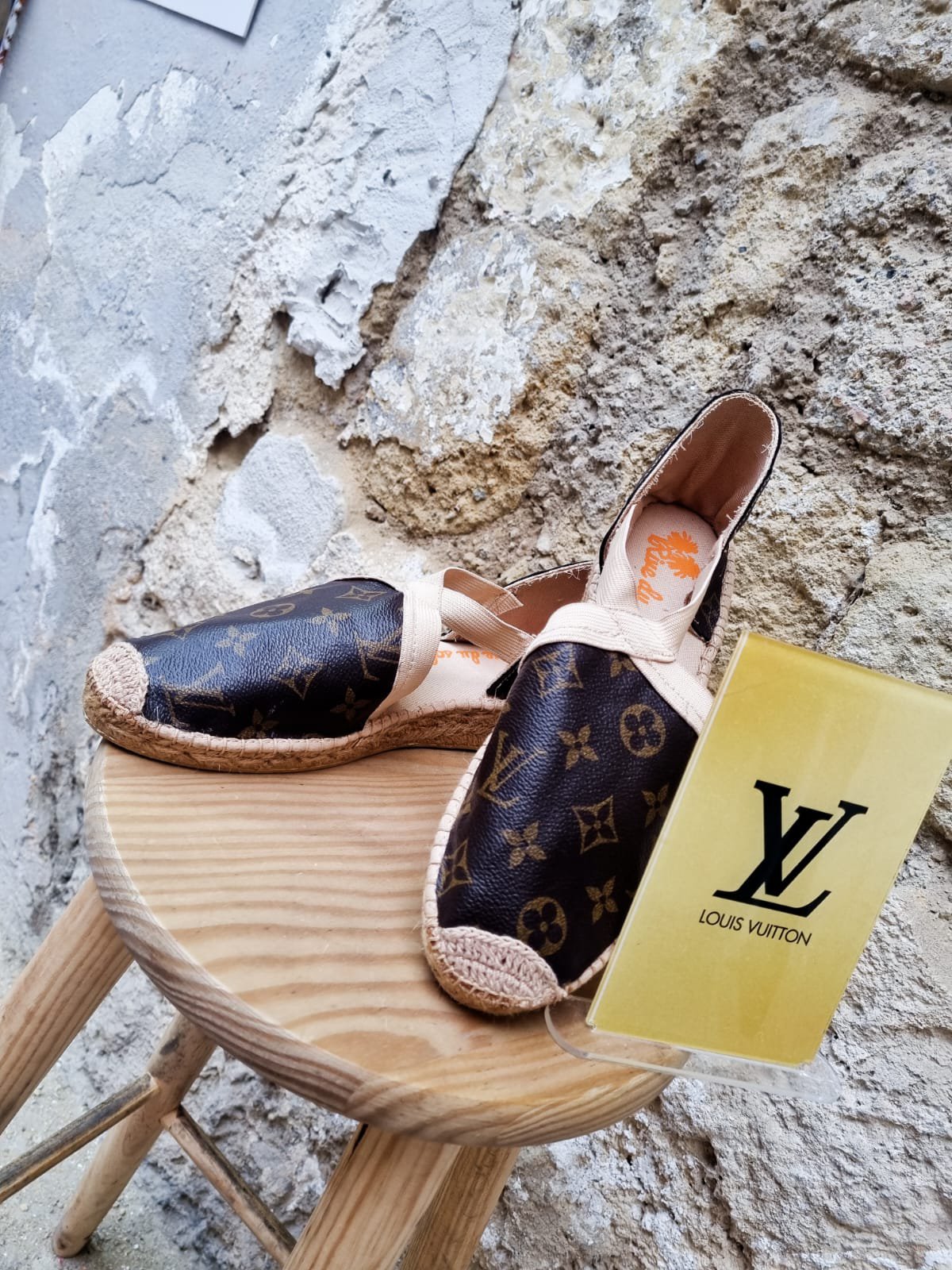 Sandali vintage zeppa Louis Vuitton S 39,5 in pelle e tela paglia